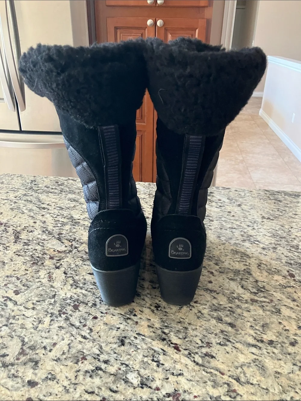 BearPaw Black Quilted Lace-Up Winter Boots with Faux Fur Cuff